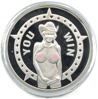 Sexy Cowgirl You Win / Lose 999 Silver 1 oz Art Medal Round Gambling - G639