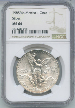 1985 Mexico Libertad 1 Oz Silver NGC MS64 Certified Silver Mexican Coin- DN364