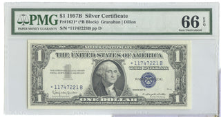 1957 Silver $1 Dollar Certificate Banknote PMG 66 Certified Currency Note DN195