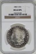 1882-S Morgan Silver Dollar NGC MS64 DPL Certified - San Francisco Mint - AL751