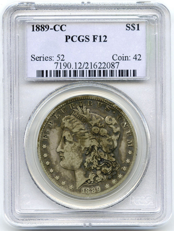 1889-CC Morgan Silver Dollar PCGS F 12 Certified - Carson City Mint - B800
