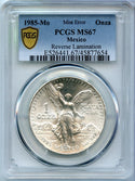 1985-Mo Mexico Libertad 1 Oz Silver PCGS MS67 Certified Mint Error Onza - DM175