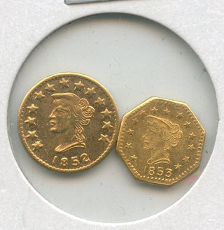 California Gold Tone Mini Coins Lot Of 2 1/2 Dollar 1852-1853 Souvenir  - ER534