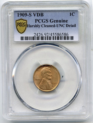 1909-S VDB Lincoln Wheat Cent Penny PCGS Genuine UNC Detail San Francisco G695
