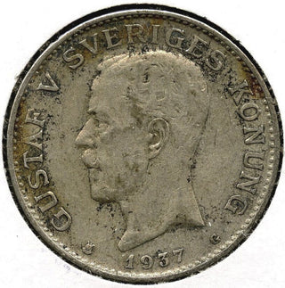 1937-G Sweden Silver Coin - 1 Krona - Gustaf V - B44
