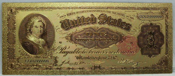 1891 $1 Martha Washington Silver Certificate Novelty 24K Gold Foil Note 6