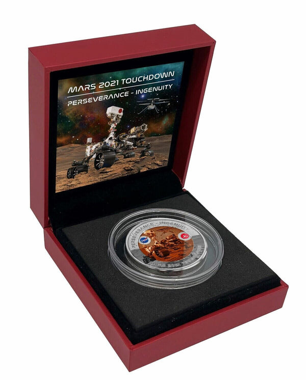 2021 Mars Rover NASA 31.5 g Titanium Half Dollar Fiji Coin OGP Box COA - JN681