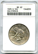 1925-S California Diamond Jubilee Silver Half Dollar ANACS MS62 Certified - A854