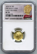 2016-W Mercury Dime 24k Gold Coin 1/10 oz NGC SP70 Early Releases - A487