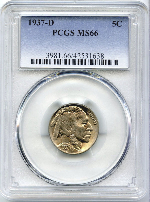 1937-D Indian Head Buffalo Nickel PCGS MS66 Certified -5 Cents- DM438