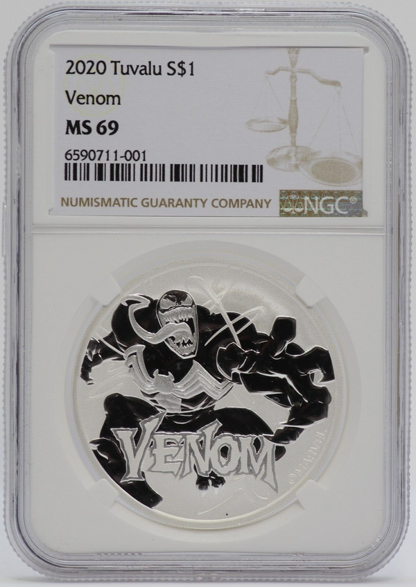2020 Venom 1 Oz Silver NGC MS69 Tuvalu $1 Coin MARVEL Spider-Man w/ Bag - JP070