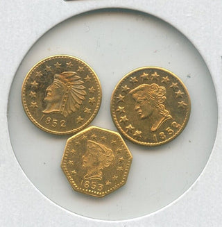 California Gold Tone Mini Coins Lot Of 3 1/2 Dollar 1852-1853 Souvenir  - ER535
