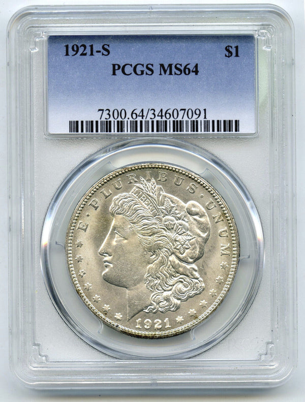 1921-S Morgan Silver Dollar PCGS MS64 Certified $1 San Francisco Mint - A967