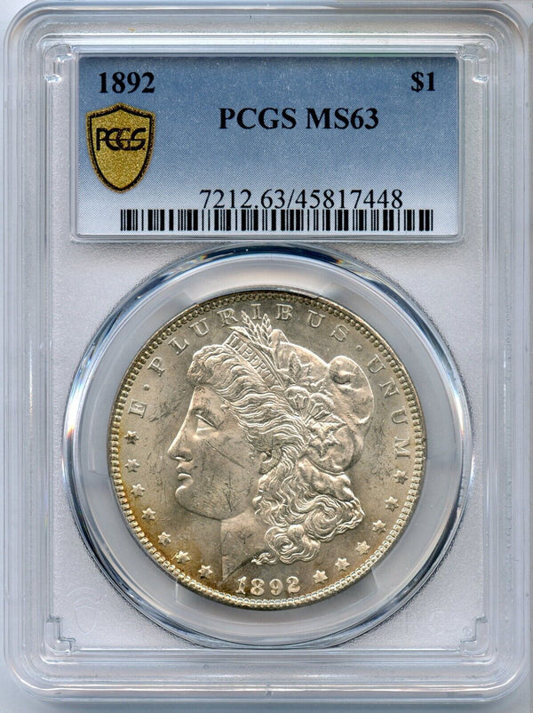 1892 Morgan Silver Dollar PCGS MS63 $1 Certified Coin Philadelphia Mint JP067