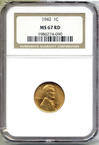1942 Lincoln Wheat Cent Penny NGC MS67 RD Certified - Philadelphia Mint - G689