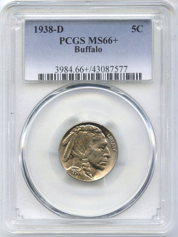 1938-D Indian Head Buffalo Nickel PCGS MS66+ Certified -5 Cents- DM441