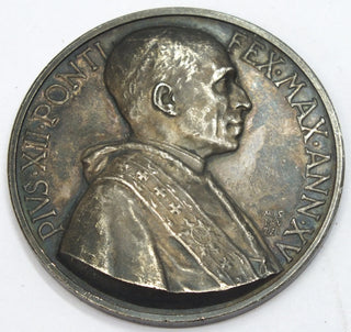1953 Pope Pius XII Year of Pontification Silver Religious Art Medal Round - B666
