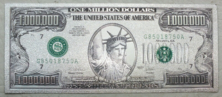 2001 Lady Liberty $1,000,000 Note Novelty Platinum Foil Plated Bill - LG654
