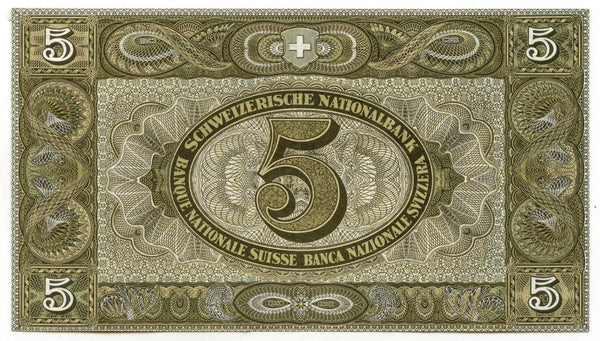 1952 Switzerland Cinq 5 Francs Banknote Currency Note National Bank - A391