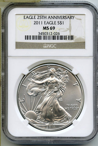 2011 American Eagle 1 oz Silver Dollar NGC MS69 Certified 25th Anniversary B341