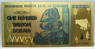 100 Trillion Zimbabwe Novelty 24K Gold Foil Plated Note Currency Africa GFN65