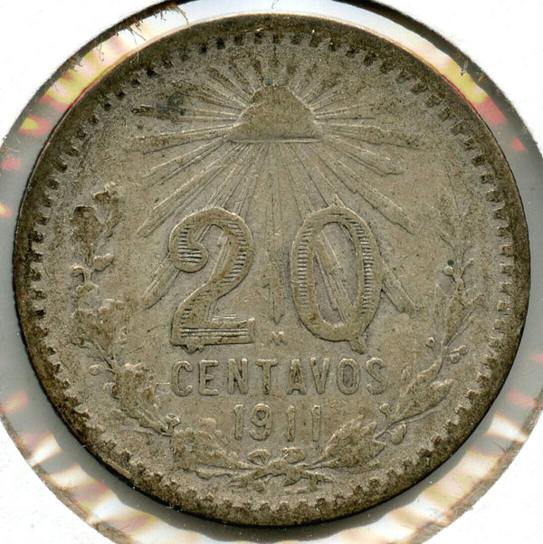 1911 Mexico Silver Coin 20 Centavos - Estados Unidos Mexicanos - CC930