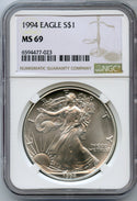 1994 American Silver Eagle 1 Oz NGC MS69 $1 Certified Coin Brown Label - JP107