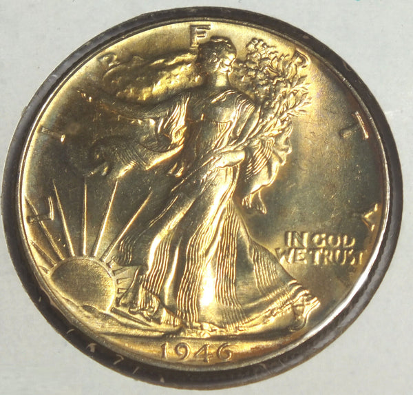 1946 Walking Liberty Silver Half Dollar - Toning Toned - Philadelphia Mint CC43