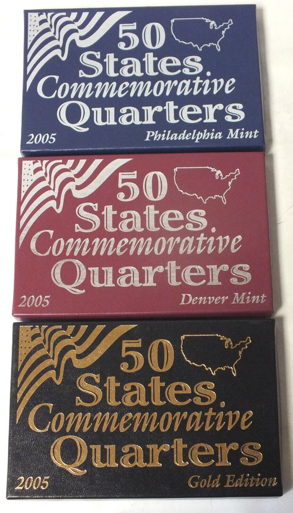 2005 State Quarters (3) Coin Sets - Philadelphia Denver Gold-plated - B482