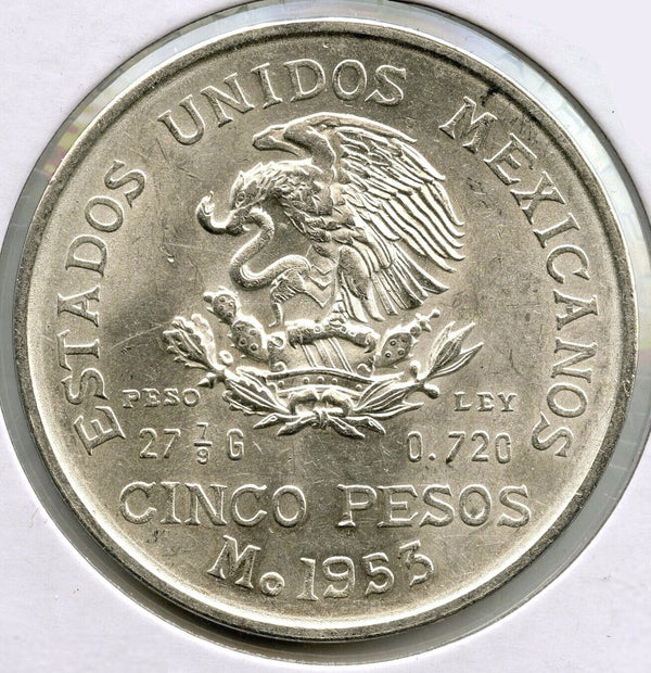 1953 Mexico Coin 5 Cinco Pesos - Year of Hidalgo - Estados Unidos Mexicanos B510