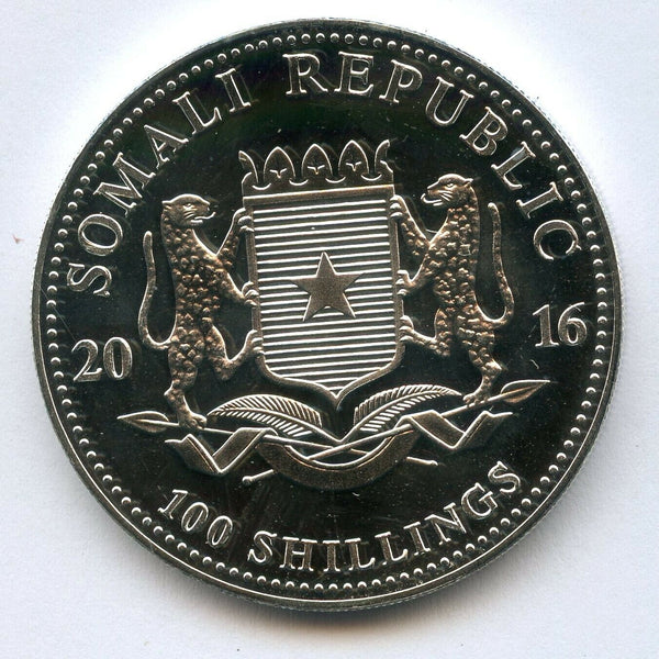 2016 African Elephant 999 Silver 1 oz Somalia Somali Coin 100 Shillings - JN404
