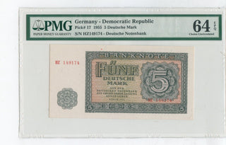 1955 Germany 5 Deutsche Mark Banknote PMG 64 Choice Unc EPQ Currency - ER918