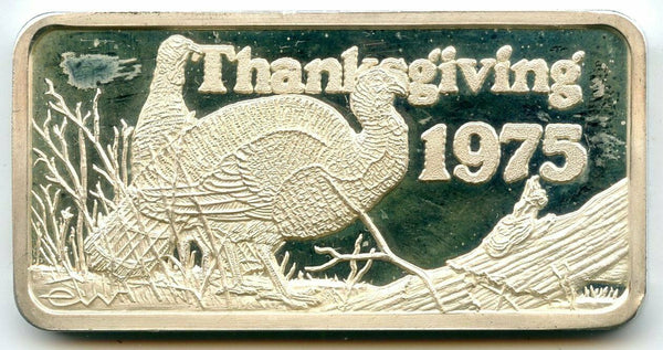 Thanksgiving 1975 Art Bar 999 Silver 1 oz Ingot Medal American Turkeys - BX324