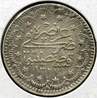 1327 / 1909 Turkey Ottoman Empire Coin - 5 Kurus Mehmed - B989