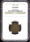 1793 Liberty Cap Half Cent Penny NGC AU58 BN Certified - MM241