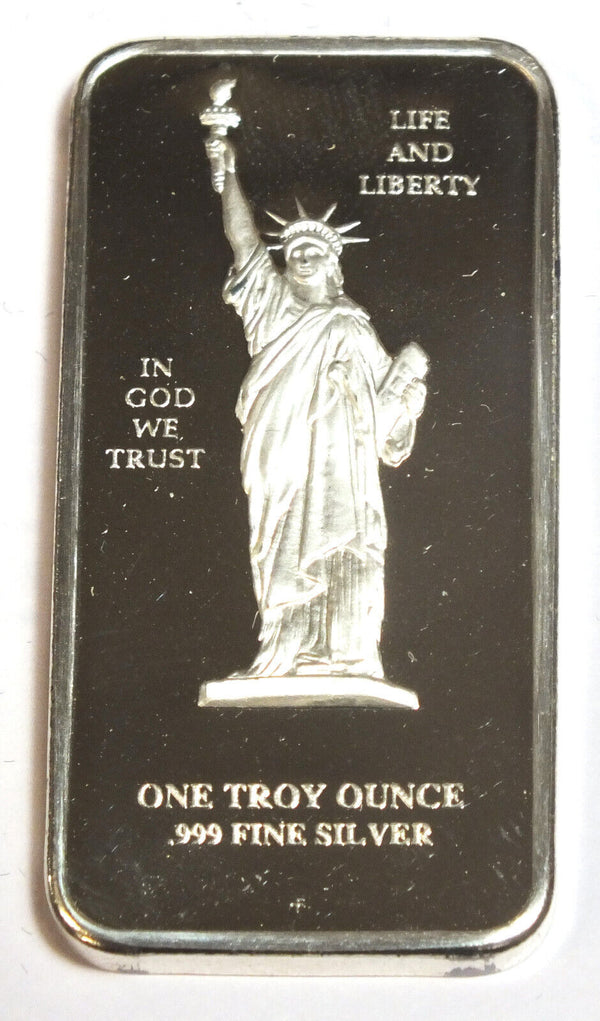 Statue of Liberty 999 Silver 1 oz Art Bar ingot Medal - In God We Trust - CC556