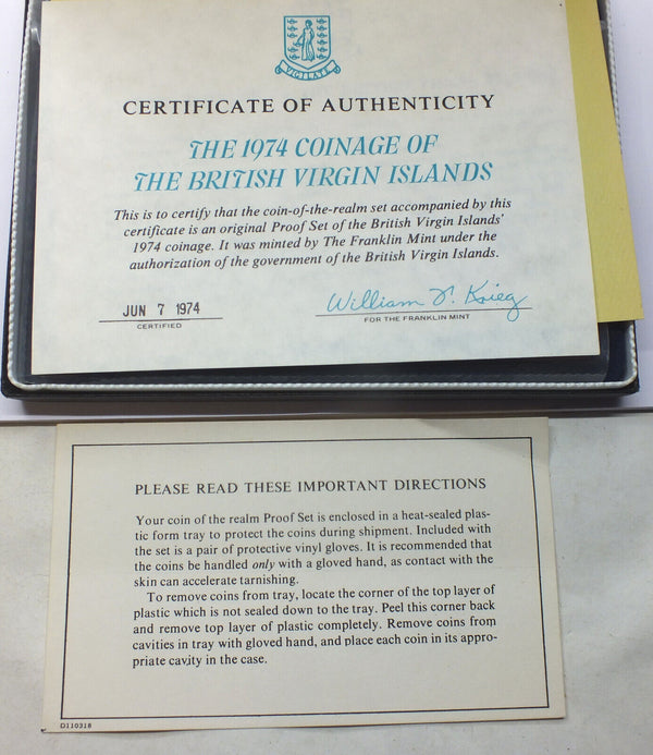 1974 British Virgin Islands 6-Coin Proof Set Collection - Franklin Mint - G223