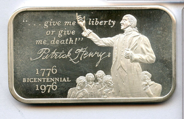 Patrick Henry Give Me Liberty Death One 1 Oz .999 Fine Silver Art Bar - JN809