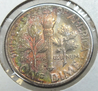 1955-S Roosevelt Silver Dime - Rainbow Toning Toned - San Francisco Mint - CC986