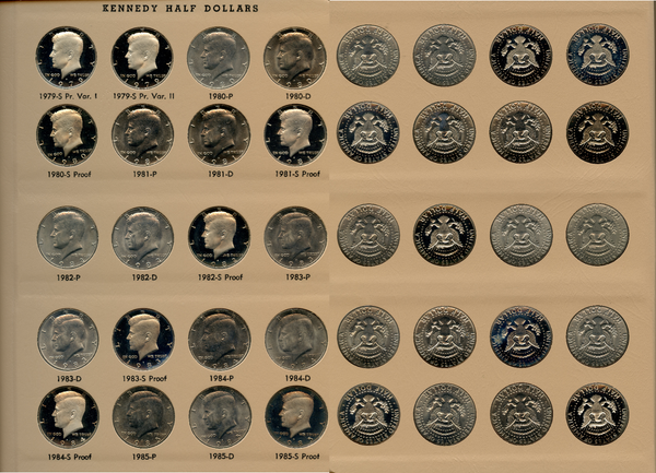 Kennedy Half Dollars 1964-2009 including proof Dansco Album 148 Coins 50c JN723