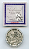 Jefferson Skull Scroll 999 Silver 1 oz Medal Round - Hobo Nickel Antique JP300