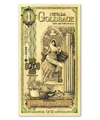 Nevada 1 Goldback 1/1000th Oz 999 Gold Foil 24kt Note Currency Gold 2022 Bullion