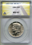 1964 Kennedy Silver Half Dollar ANACS MS61 Certified - Philadelphia Mint - G673