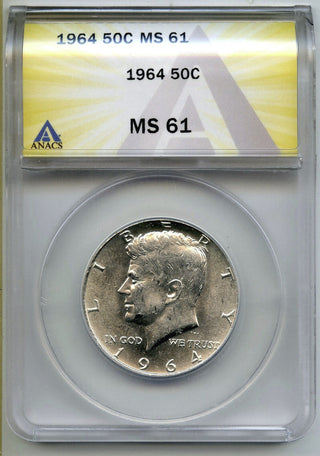 1964 Kennedy Silver Half Dollar ANACS MS61 Certified - Philadelphia Mint - G673