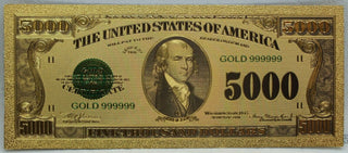 1928 $5000 Federal Reserve Novelty 24K Gold Foil Plated Note Bill 6