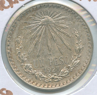1923 Mexico Un 1 Peso Silver Coin .720 Moneda Plata - KR303