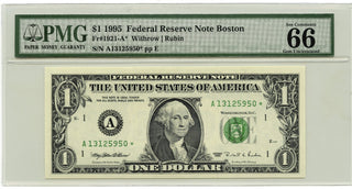 1995 $1 Federal Reserve Star Note Boston PMG 66 Gem Uncirculated Dollar - E06