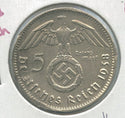 1938-A Germany Silver Coin 3rd Reich 5 Mark  -DN573