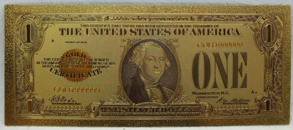 1928 $1 Silver Certificate Funnyback Novelty 24K Gold Foil Plated Note 6