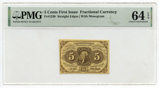 5 Cents First Issue Fr 1230 Fractional Currency PMG 64 EPQ Choice Unc - G405